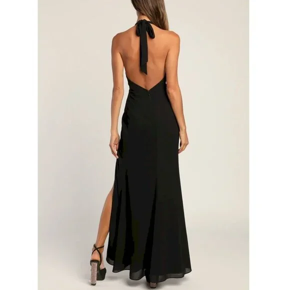 Lulus' Captured Your Heart Black Halter Maxi Dress Size XS NWOT - Picture 3 of 7